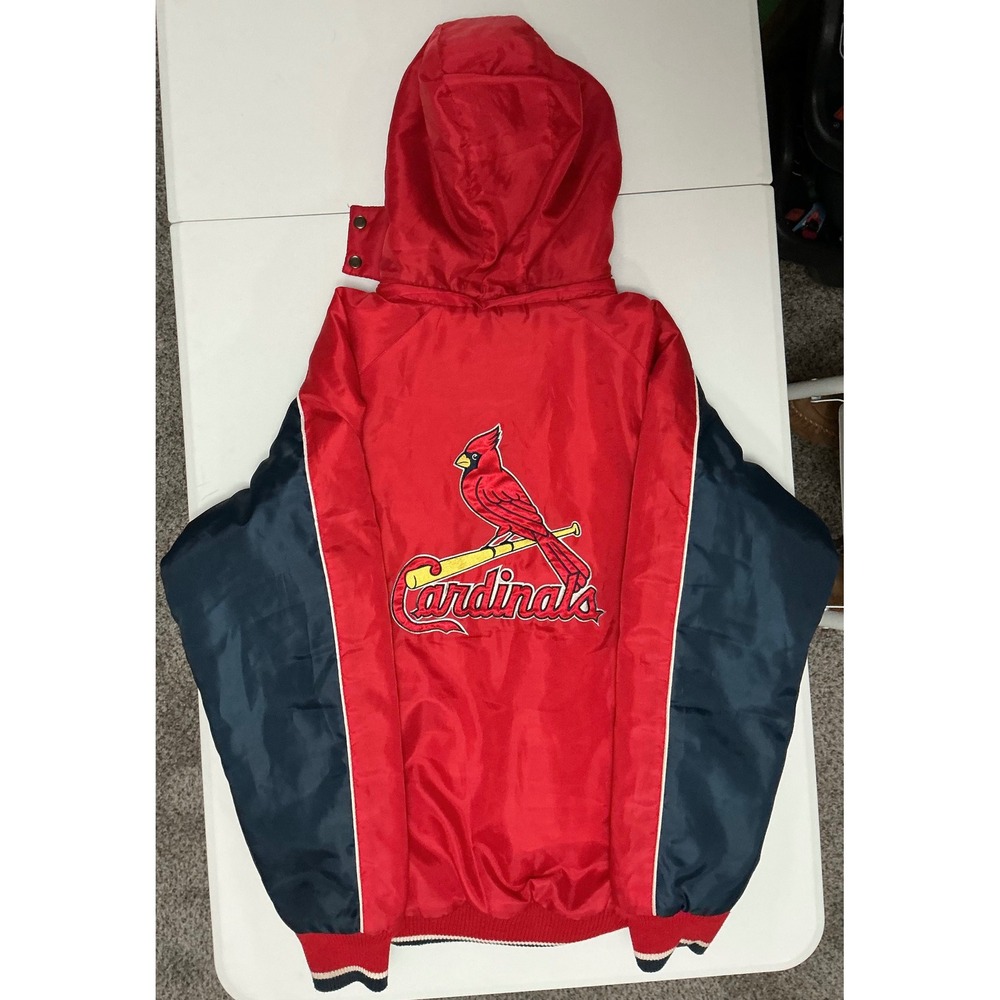 Y2K 90s St Louis Cardinals Jacket Mens L Hooded Red Big Logos Distressed